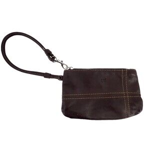 Born Brown Leather Logo Coin Brown Purse Wristlet Bag With Strap & Hook Small